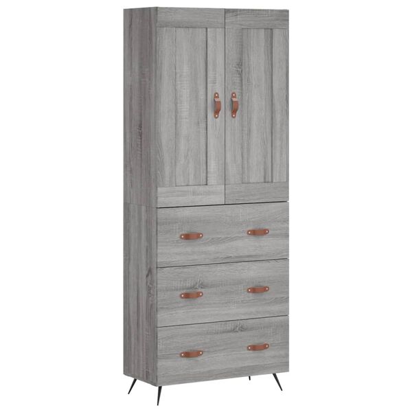 vidaXL Aparador alto madera contrachapada gris sonoma 69,5x34x180 cm