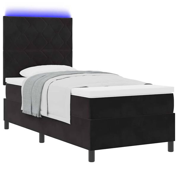 vidaXL Cama Box Spring LED con colch&oacute;n Negro 100 x 200 cm tela