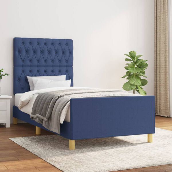 vidaXL Estructura de cama sin colch&oacute;n tela azul 90x200 cm