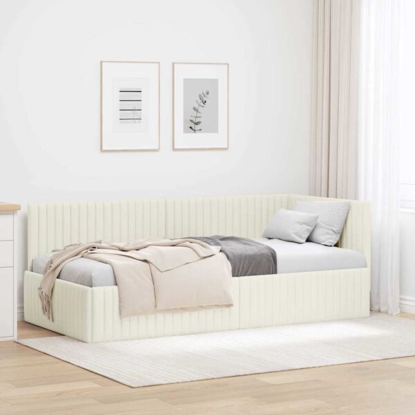 vidaXL Estructura de cama en esquina Crema 90 cm x 200 cm Terciopelo