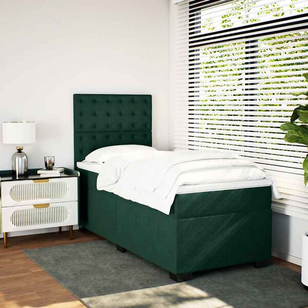 vidaXL Cama box spring con colch&oacute;n terciopelo verde oscuro 90x190 cm