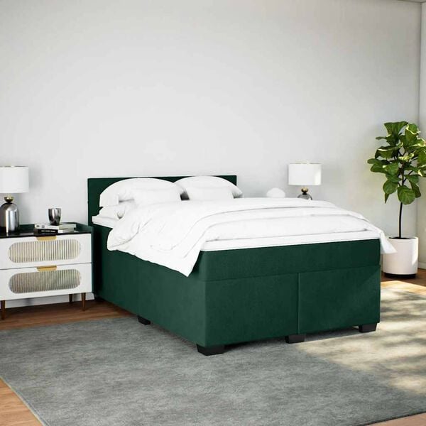 vidaXL Cama box spring con colch&oacute;n terciopelo verde oscuro 140x200 cm