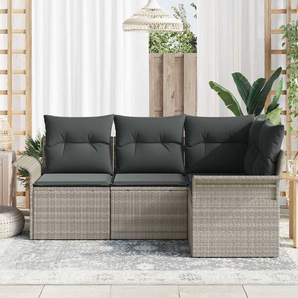 vidaXL Conjunto de sofá de jardín 4 pcs Gris Claro ratán sintético