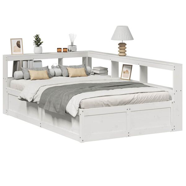 vidaXL Cama con estanter&iacute;a sin colch&oacute;n madera maciza blanca 120x190 cm