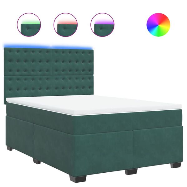 vidaXL Cama box spring con colchón terciopelo verde oscuro 160x200 cm