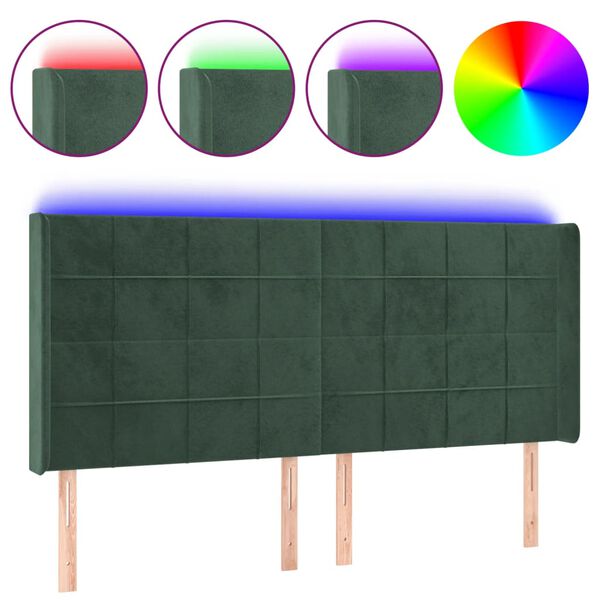 vidaXL Cabecero con LED de terciopelo verde oscuro 163x16x118/128 cm