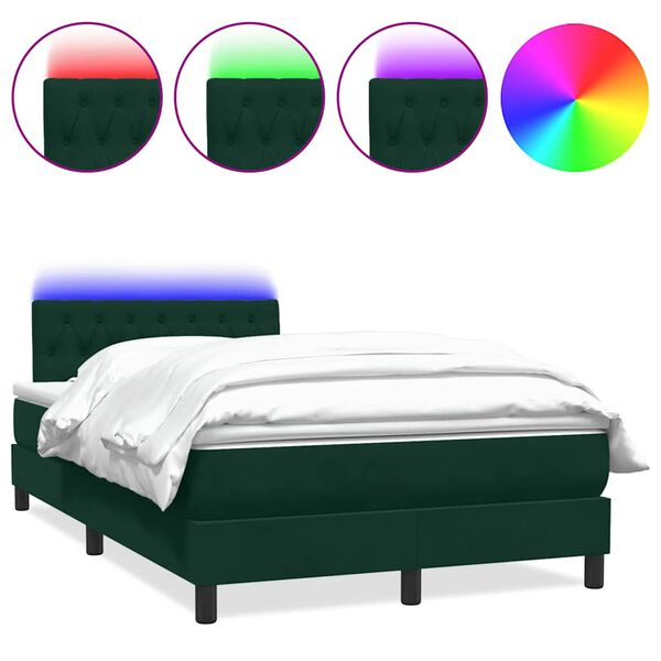 vidaXL Cama box spring con colch&oacute;n y LED terciopelo verde oscuro 120x220 cm