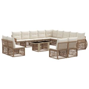 vidaXL Conjunto de sof&aacute;s de jard&iacute;n 14 uds. Beige y blanco crema