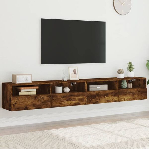 vidaXL Muebles de pared de TV 2 uds madera roble ahumado 100x30x30 cm