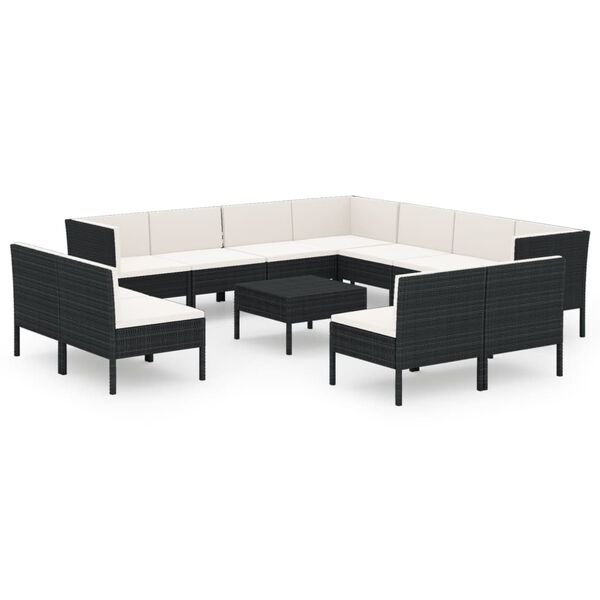 vidaXL Set muebles de jard&iacute;n 12 pzas y cojines rat&aacute;n sint&eacute;tico negro