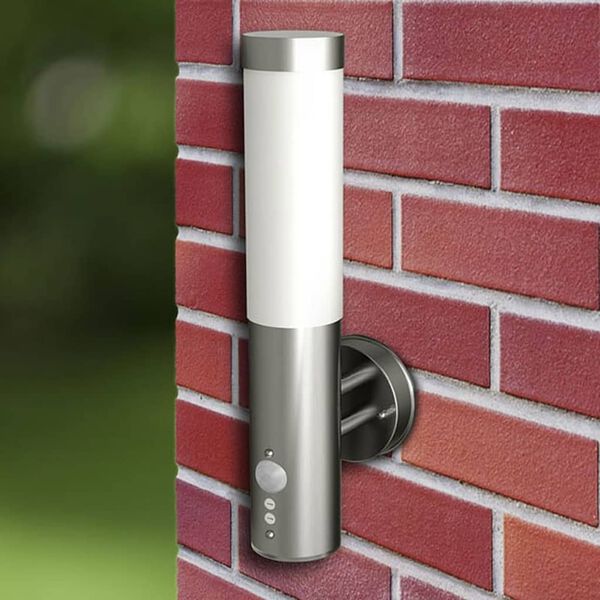 vidaXL L&aacute;mparas de pared para exterior 2 uds. con detector de movimiento acero inoxidable