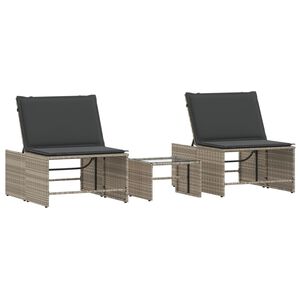 vidaXL Tumbonas 2 unidades con mesa de rat&aacute;n sint&eacute;tico gris claro