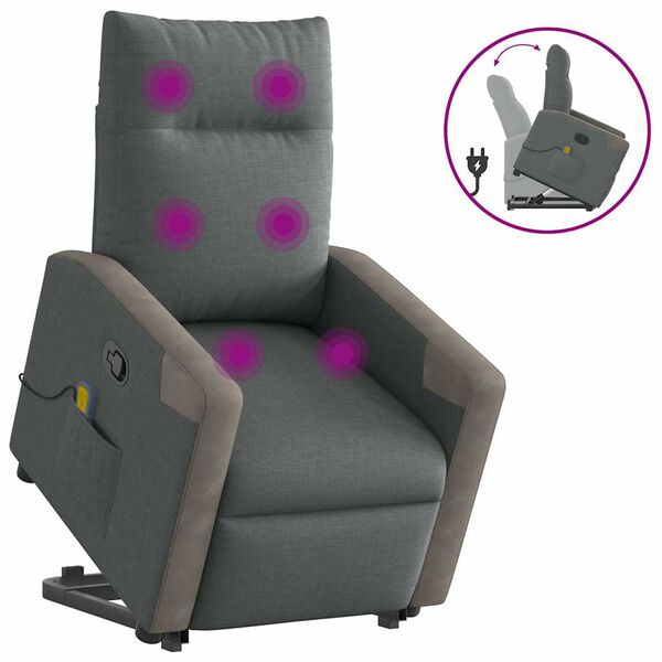 vidaXL Silla de masaje reclinable de pie de tela gris oscuro