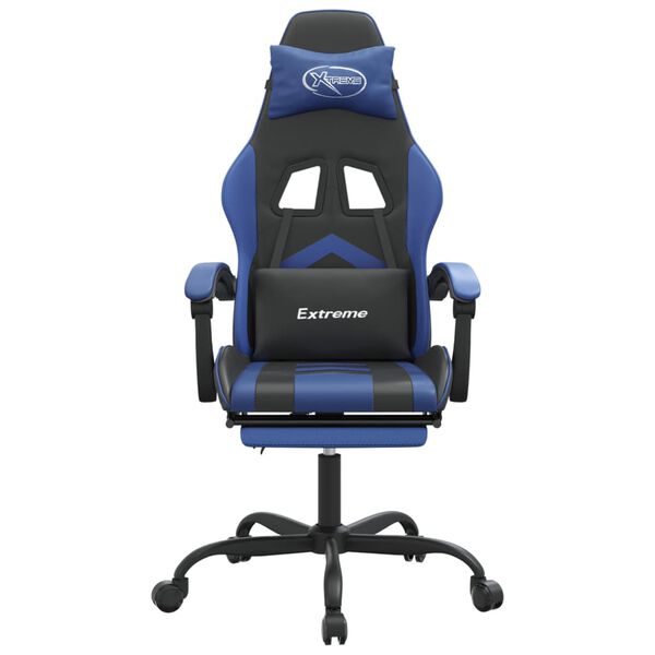 vidaXL Silla gaming giratoria y reposapi&eacute;s cuero sint&eacute;tico negro azul