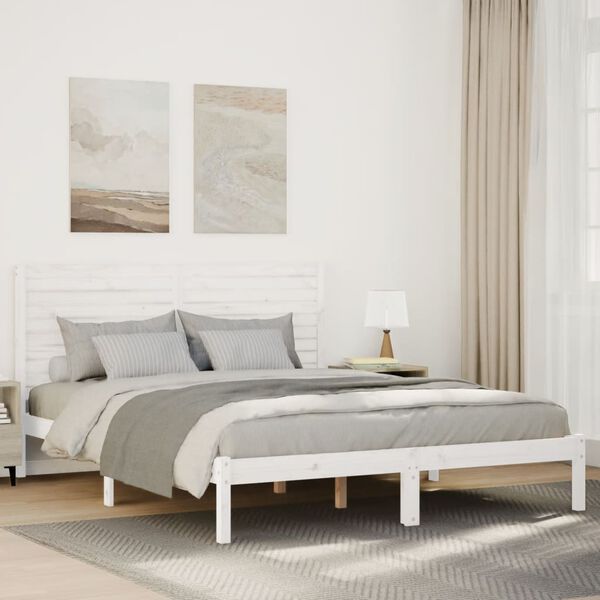 vidaXL Cama extralarga sin colch&oacute;n madera maciza blanca 140x210 cm