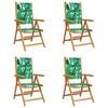 vidaXL Sillas plegables reclinables, 4 unidades, tela verde y madera maciza.