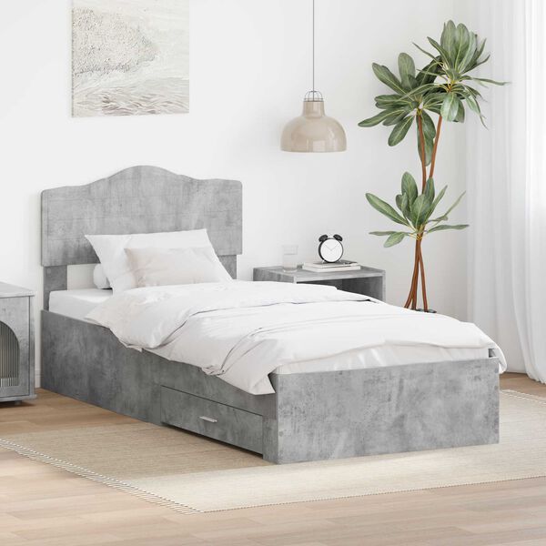 vidaXL Estructura de cama con cabecera Gris Concreto 75 x 190 cm