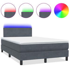 vidaXL Cama box spring con colch&oacute;n y LED terciopelo gris oscuro 120x220 cm