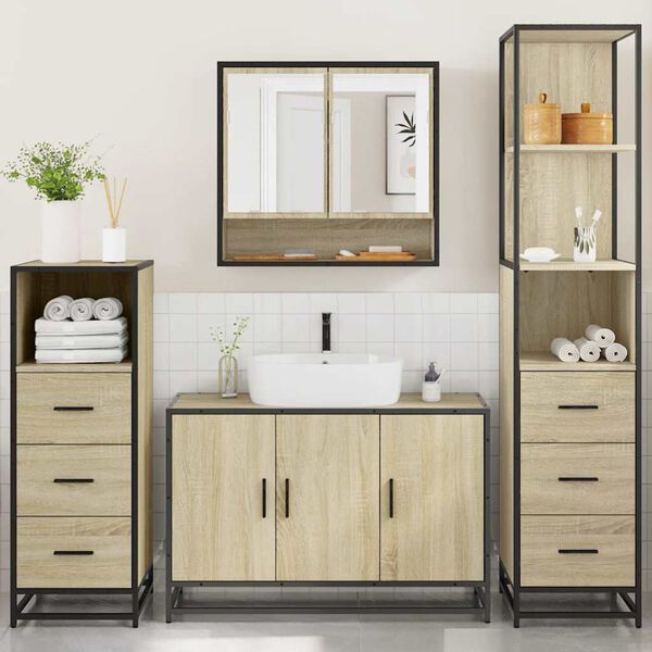 vidaXL Juego de muebles de ba&ntilde;o 4 pzas contrachapada roble sonoma