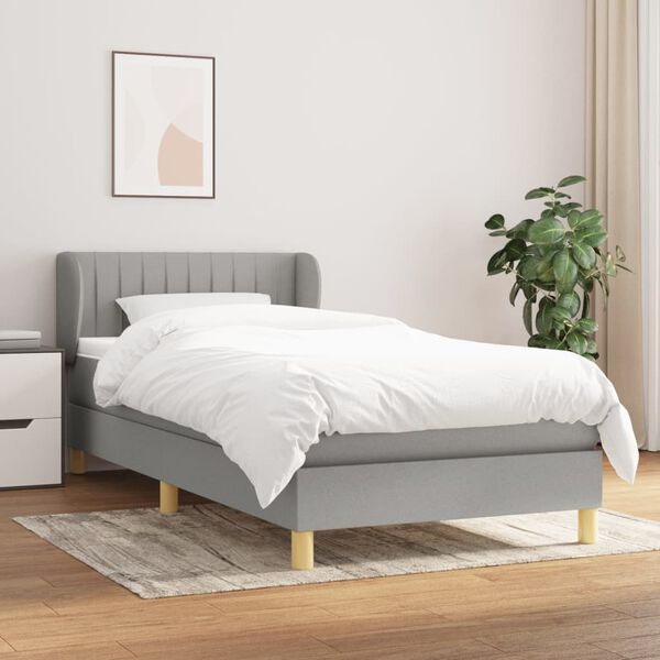 vidaXL Cama box spring con colch&oacute;n tela gris claro 90x190 cm