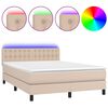 vidaXL Cama box spring colch&oacute;n LED cuero sint&eacute;tico capuchino 140x200cm