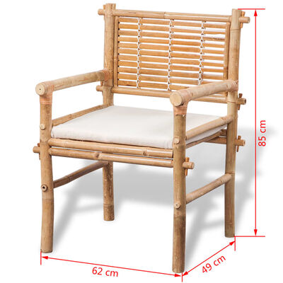 vidaXL Set mesa y sillas terraza 3 pzas con cojines bambú