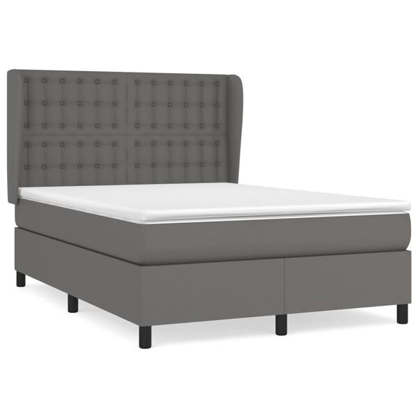 vidaXL Cama box spring con colch&oacute;n cuero sint&eacute;tico gris 140x190 cm