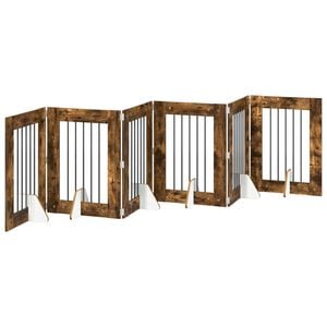 vidaXL Puerta para perros plegable con soportes 6 pcs Roble Ahumado