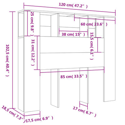 vidaXL Mueble cabecero gris hormigón 120x18,5x102,5 cm
