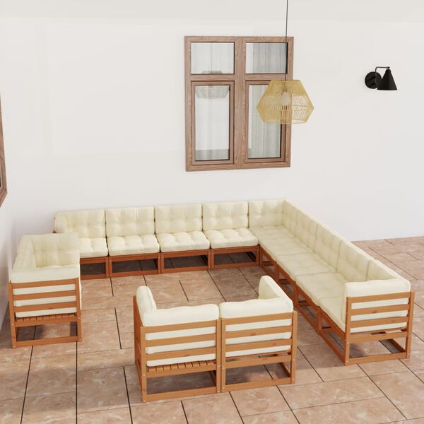 vidaXL Set de muebles de jard&iacute;n 13 pzs cojines madera pino marr&oacute;n miel