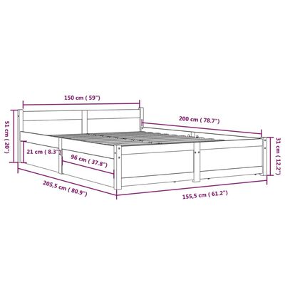 vidaXL Estructura de cama con cajones negro 150x200 cm
