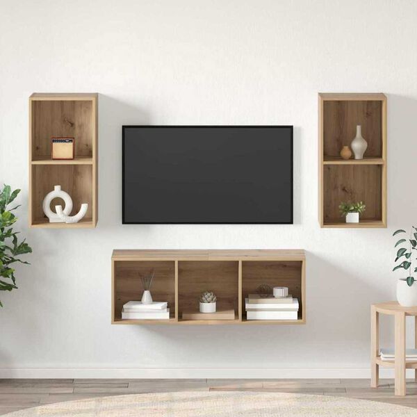 vidaXL Conjunto de mueble de TV 3 pcs Roble artesanal