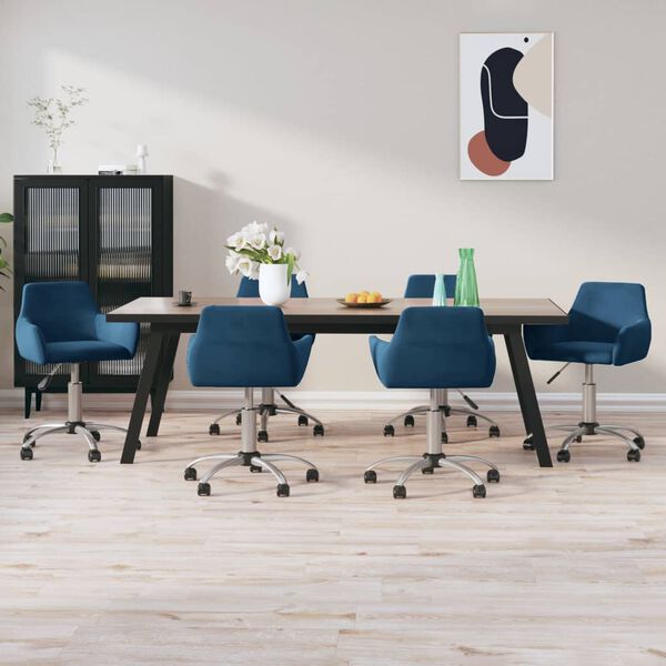 vidaXL Silla de comedor giratoria 6 uds terciopelo azul