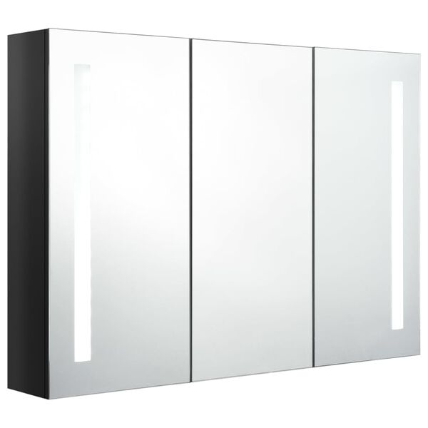 vidaXL Armario de baño con espejo LED negro brillante 89x14x62 cm