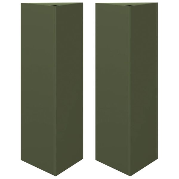 vidaXL Jardineras triangulares 2 uds acero verde oliva 30x26x75 cm