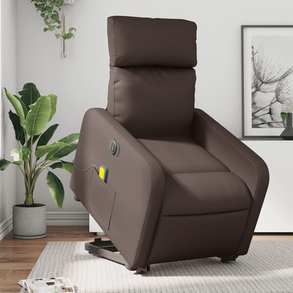 vidaXL Sill&oacute;n de masaje elevable el&eacute;ctrico cuero sint&eacute;tico marr&oacute;n