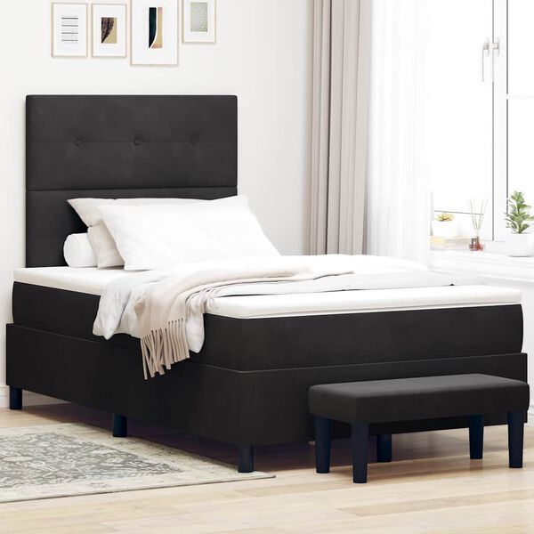 vidaXL Cama tipo Box Spring con colch&oacute;n Negro 120 x 200 cm Terciopelo