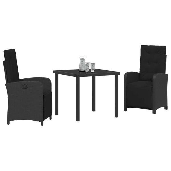 vidaXL Conjunto de Comedor de Jard&iacute;n 3 pcs Negro rat&aacute;n sint&eacute;tico
