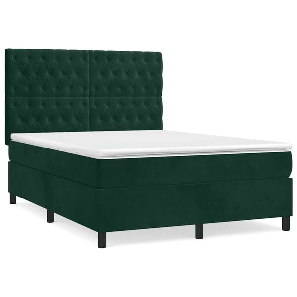 vidaXL Cama box spring con colch&oacute;n terciopelo verde oscuro 140x190 cm