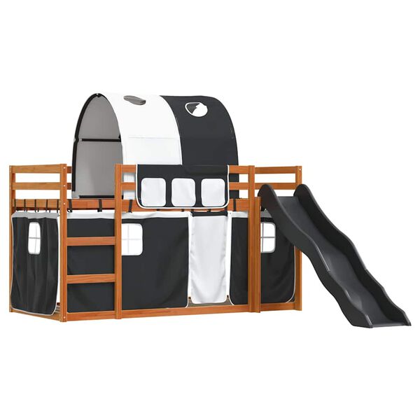 vidaXL Litera con tobog&aacute;n y cortinas blanco y negro 90x200 cm