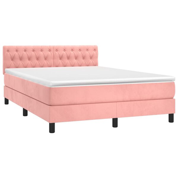 vidaXL Cama box spring colch&oacute;n y LED terciopelo rosa 140x200 cm