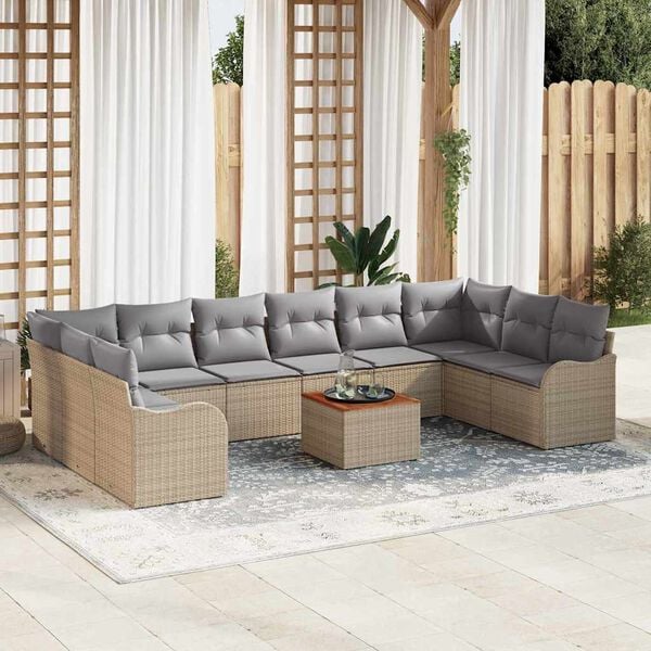 vidaXL Conjunto de sof&aacute;s de jard&iacute;n 11 pcs Beige y Gris Claro