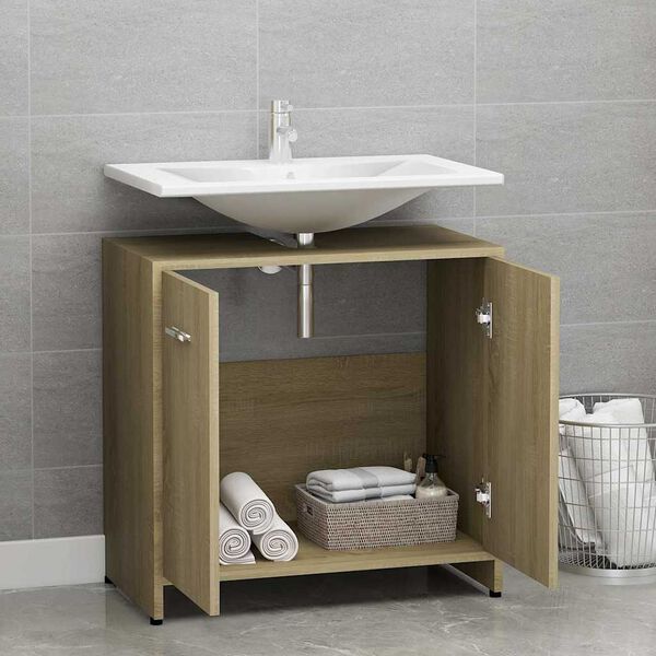 vidaXL Armario de ba&ntilde;o madera contrachapada color roble 60x33x61 cm
