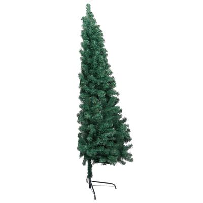 vidaXL Medio árbol de Navidad con luces y bolas verde 210 cm