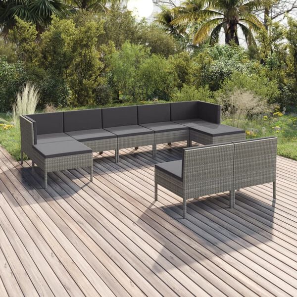 vidaXL Set de muebles de jardín 9 pzas y cojines ratán sintético gris