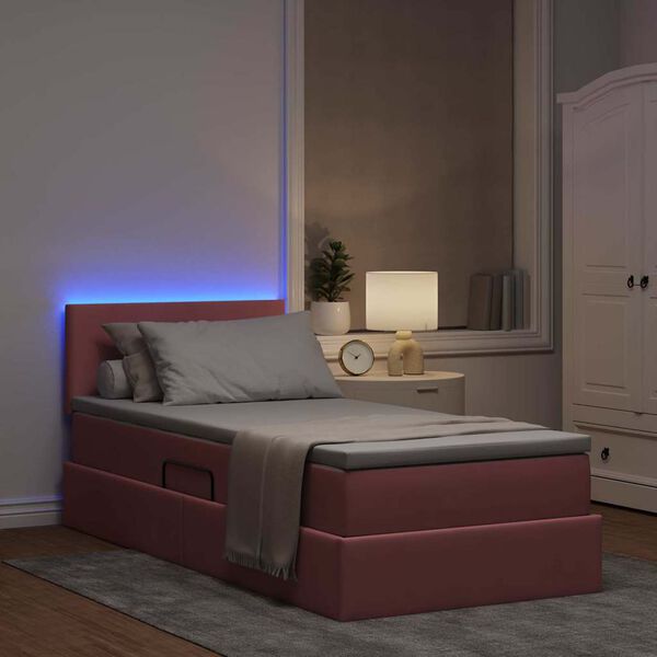 vidaXL Cama con almacenamiento y LED Rosa 90 x 200 cm Terciopelo