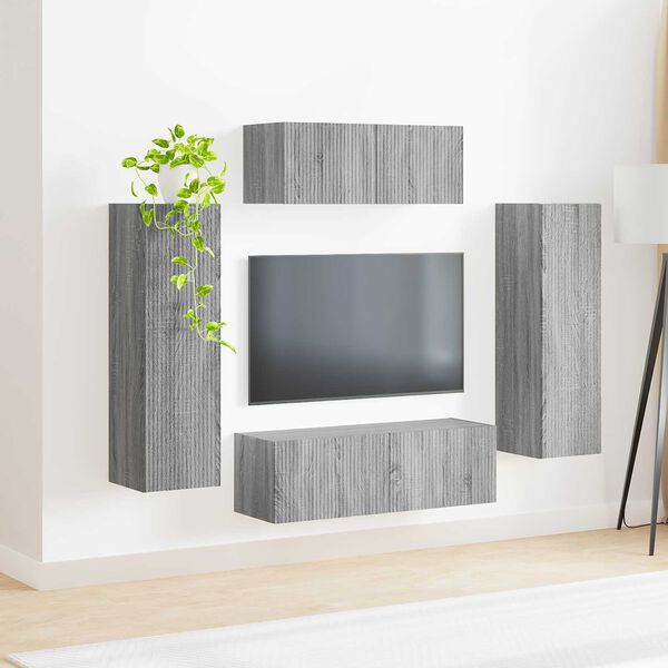 vidaXL Conjunto de mueble de TV 3 pcs Gris Sonoma Madera de ingenier&iacute;a