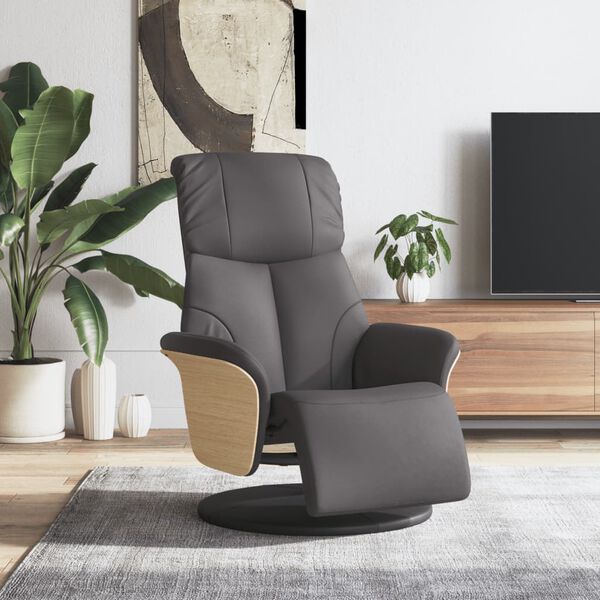 vidaXL Sill&oacute;n reclinable con reposapi&eacute;s cuero sint&eacute;tico gris