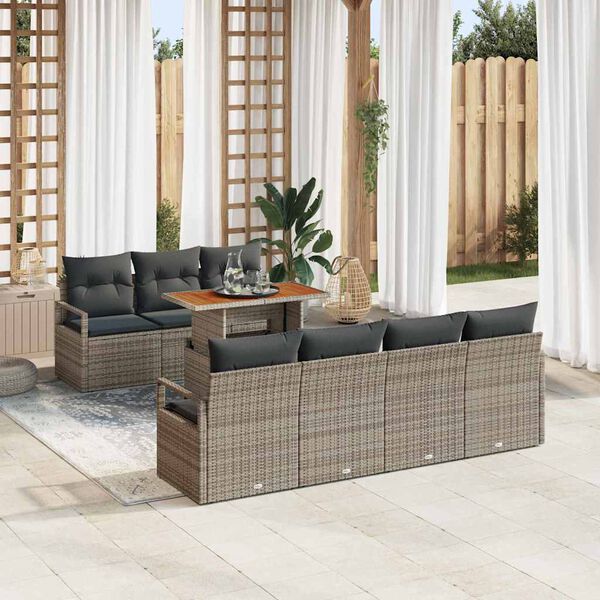 vidaXL Conjunto de sof&aacute; de jard&iacute;n 8 pcs Gris Polirat&aacute;n