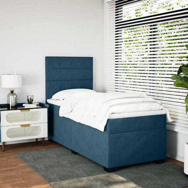 vidaXL Cama box spring con colch&oacute;n terciopelo azul oscuro 80x200 cm